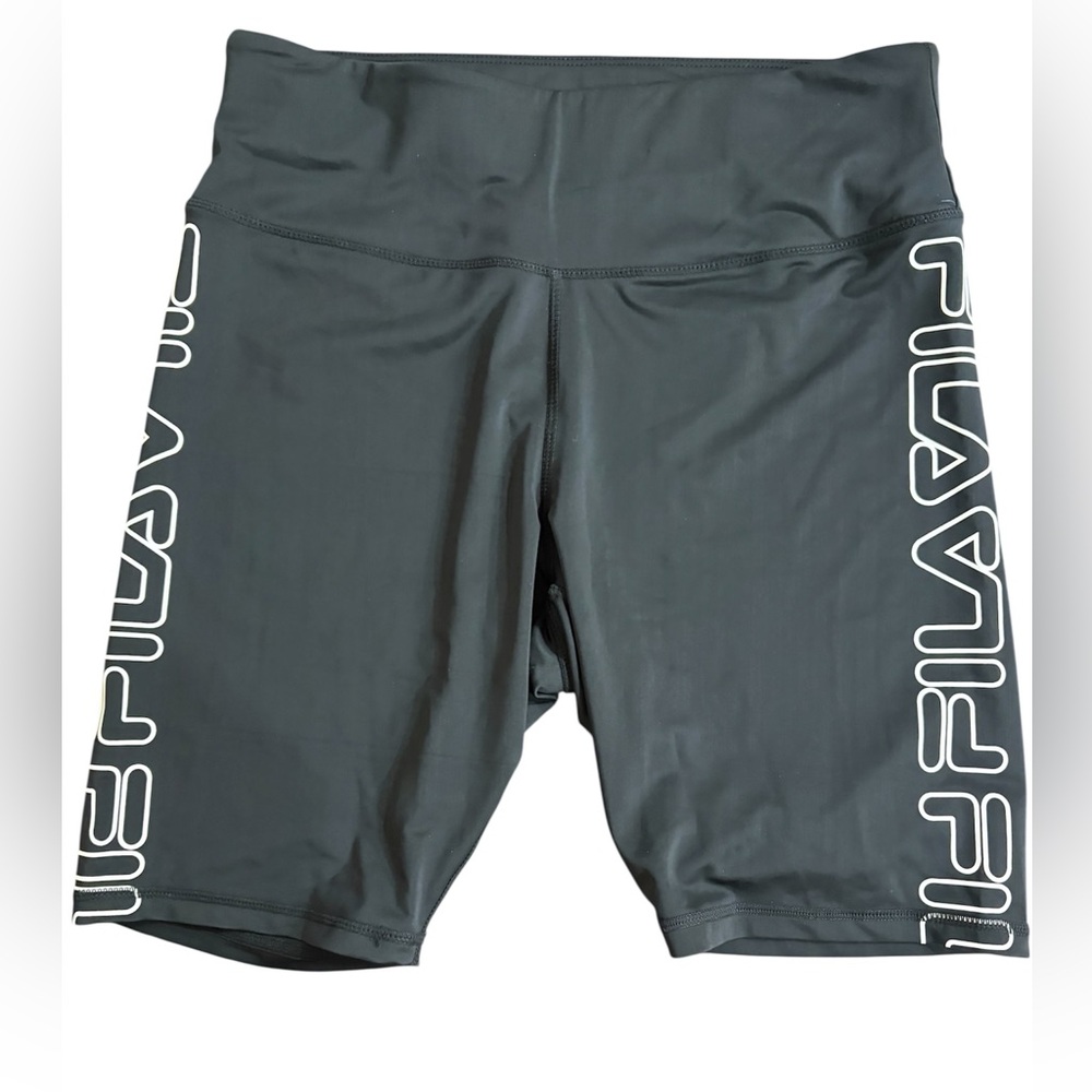 EUC FILA High Waisted White Logo on both sides of Bike Shorts Black Size 1X